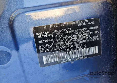 2014 Subaru Forester 2.5I из США, поврежденный, VIN JF2SJAAC3EH450899